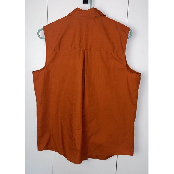 Karen Scott Womens Button Up Shirt Sz L Embroidered Parrots & Palm Trees Orange - Picture 5 of 6